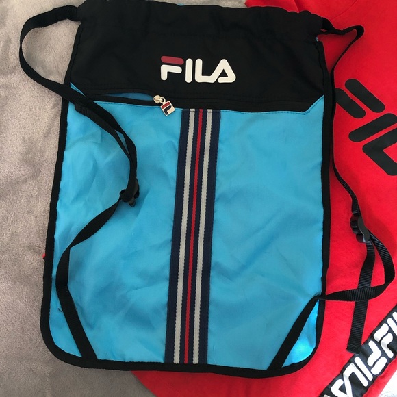FILA Adjustable Drawstring Backpack Nylon Blue Zip - Picture 6 of 16